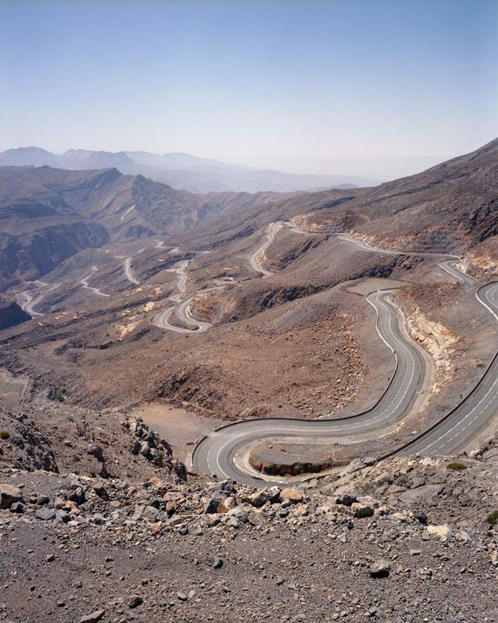 Jebel Jais mountain road in Ras Al Khaimah climbs the highest peak in the Hajar Mountains on the border of the UAE and Oman.