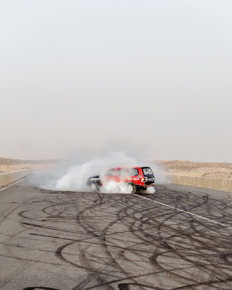 A car on the Bazooka team on a stretch of asphalt in Umm Al Quwain.
