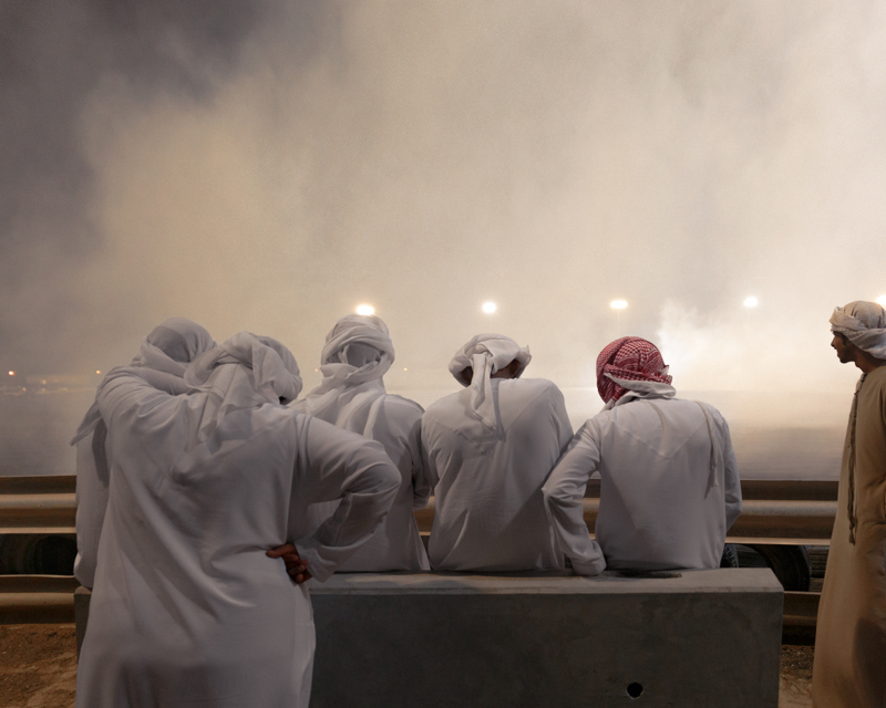 Rubber smoke fills the air at a contest in Umm Al Quwain, UAE.