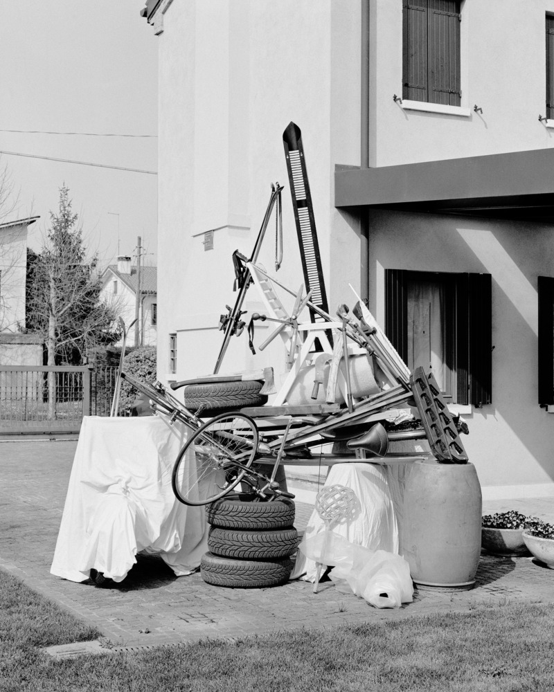 The contents of Agostini's parents' shed, piled up in the driveway.