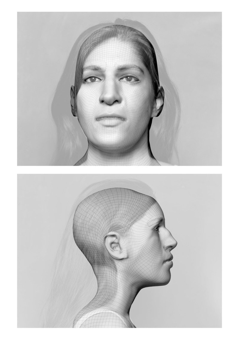 CGI renderings of the artist's own head.