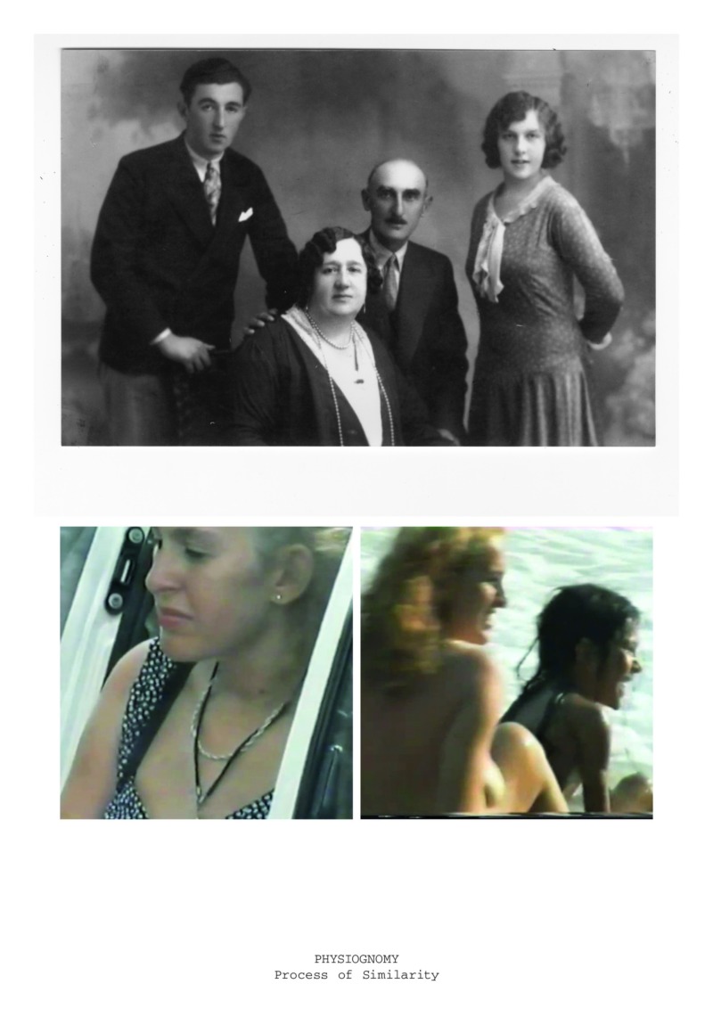 An early twentieth century family portrait is paired with stills taken from a video of a late twentieth century family holiday.
